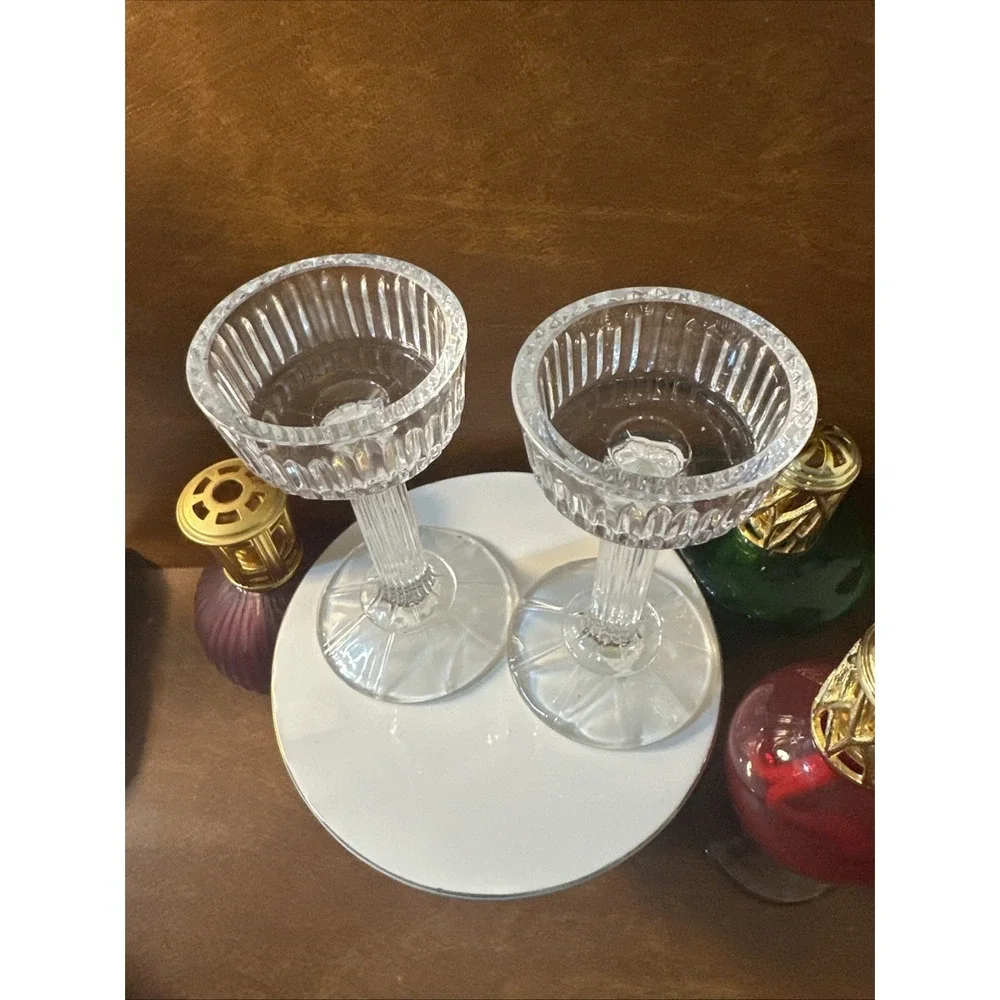 PAIR Shannon Crystal Pedestal Pillar Candle Holder Great Condition